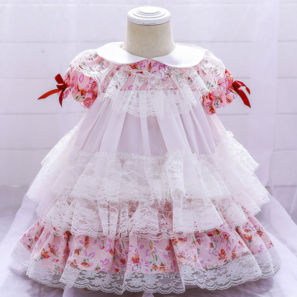 Baby Girl Birthday Party Dresses Toddler Lolita Lace Floral Formal Princess Dress