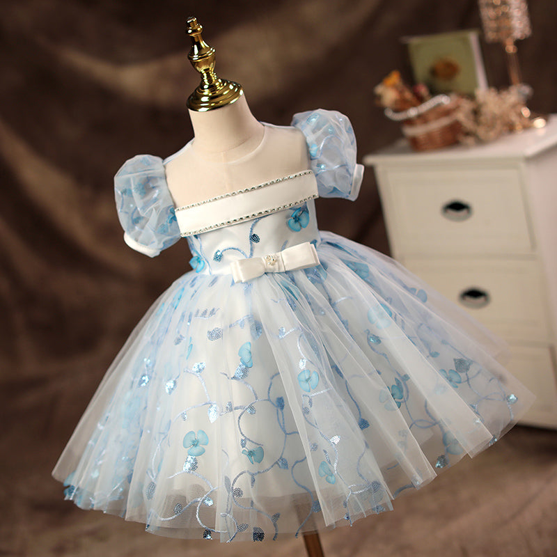 Baby Girl Dress Toddler Prom Flower Embroidery Summer Flower Printing Birthday Princess Dress