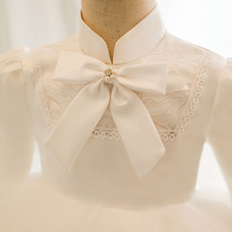 Baby Girl White Elegant Long Sleeve Flower Girl Dress Toddler Formal Princess Dress Girl Birthday Dresses