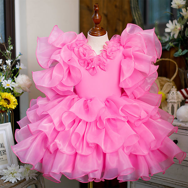 Girl Christmas Dress Toddler Ball Gowns Girl Pageant Summer Pink Bow Puff Princess Party Dress