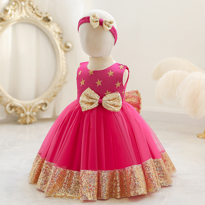 Baby Girl Princess Dress Toddler Summer Sequin Bow Stars Birthday Party Pageant Dress