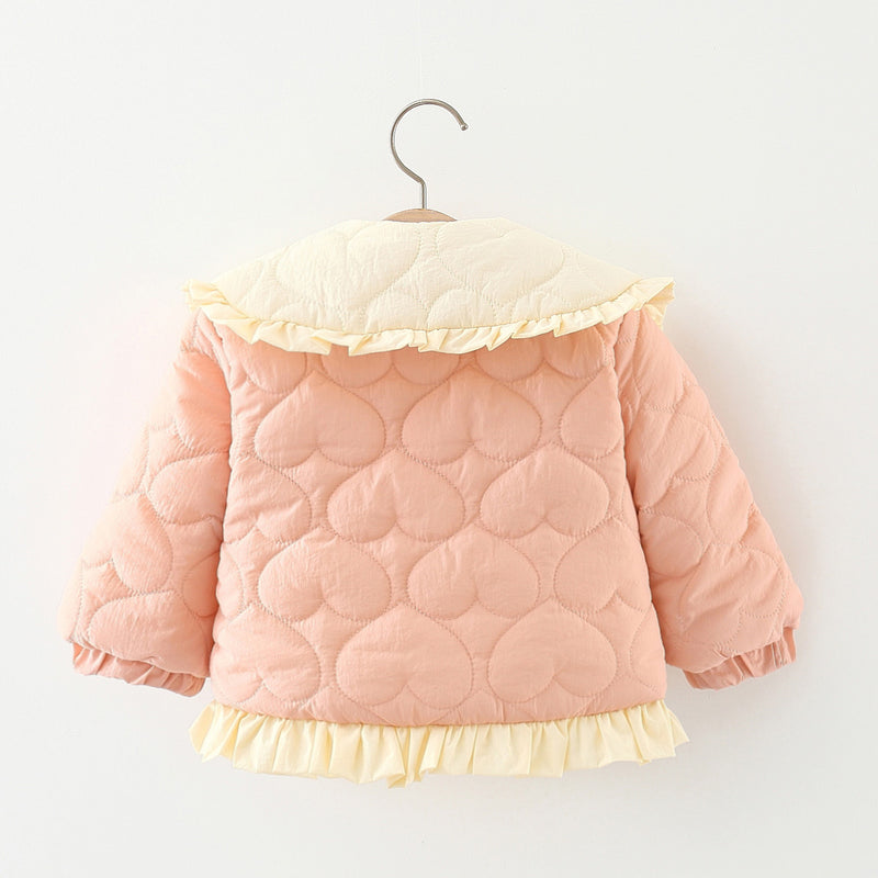 Baby Girl Autumn And Winter Doll Collar Coat Toddler Playful Long-Sleeved Warm Coat