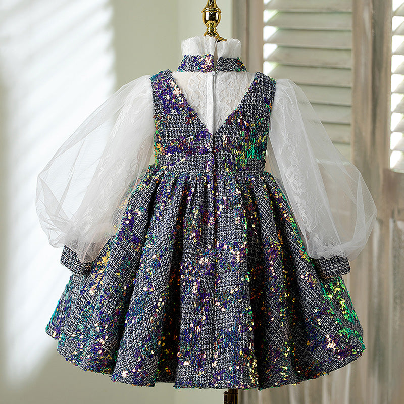 Baby Girl Baptism Dress Girl Formal Sequins Puffy Girl Dress Birthday Party Dress