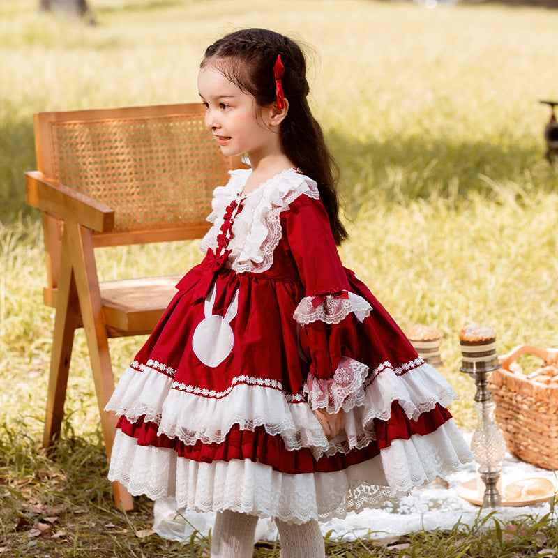 Baby Girl Dress Little Girl Vintage Long Sleeve Lolita Fluffy Party Princess Dress