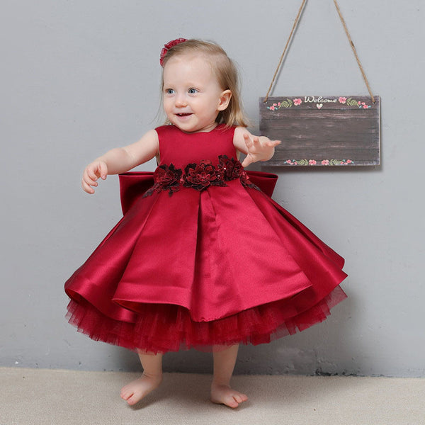 Baby Girl Birthday Party Dress Lace Cozy Embroidery Bow-knot Princess Dress