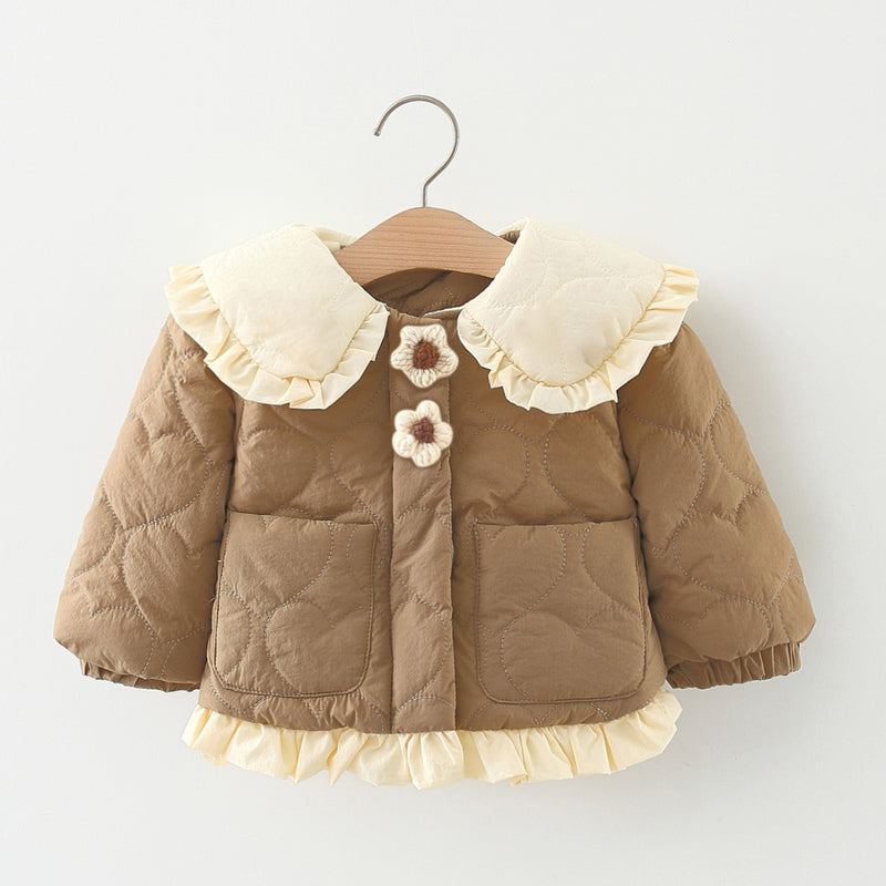Baby Girl Autumn And Winter Doll Collar Coat Toddler Playful Long-Sleeved Warm Coat