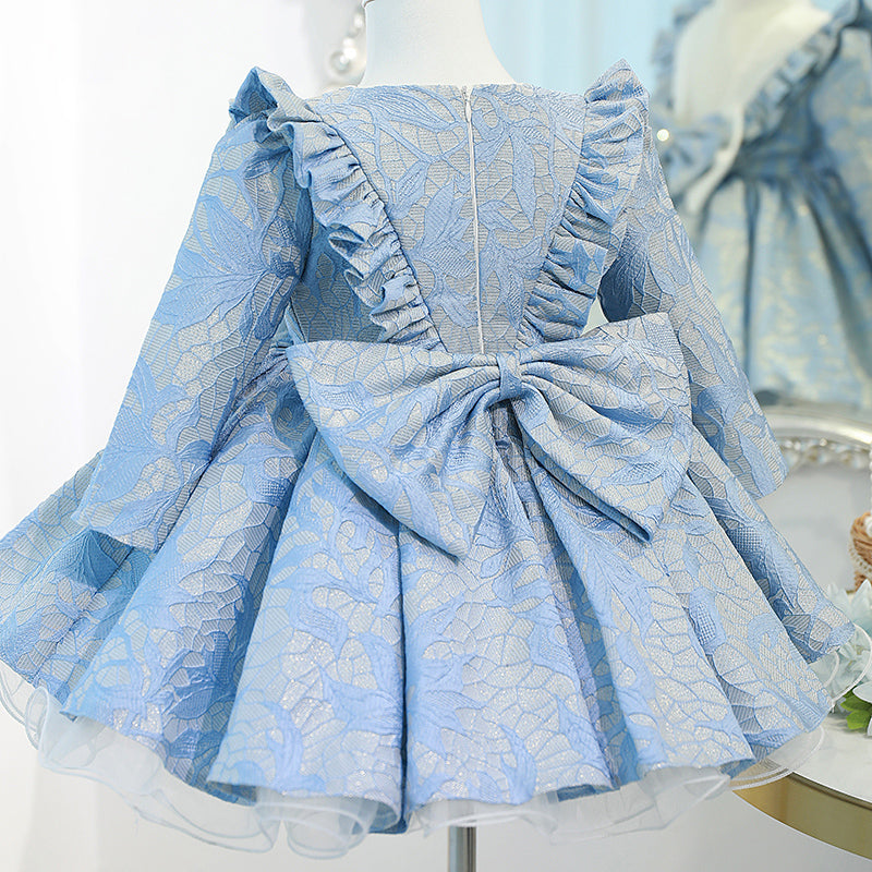 Flower Girl Dresses - Baby Girl Princess Dress Girl Blue Long Sleeve Bow Knot Fluffy Formal Dresses, Blue / 2-3 Years (100cm) Flower Girl Dresses - Baby Girl Princess Dress Girl Blue Long Sleeve Bow Knot Fluffy Formal Dresses, Blue / 2-3 Years (100cm)