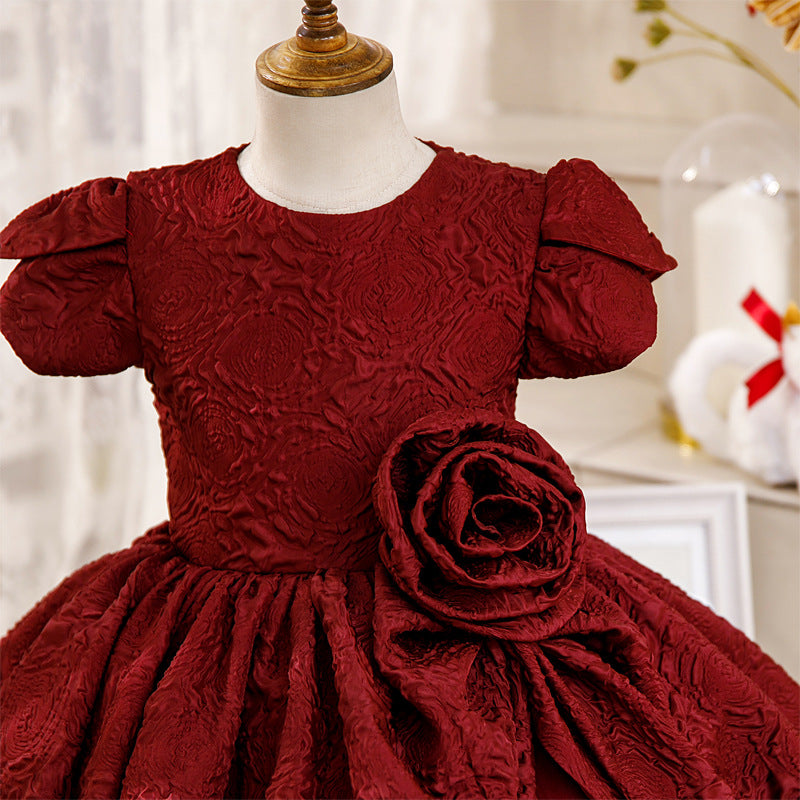 Girl Christmas Dress Toddler Prom Dress Baby Girl  Summer Red Big Flower Fluffy Formal Princess Dress