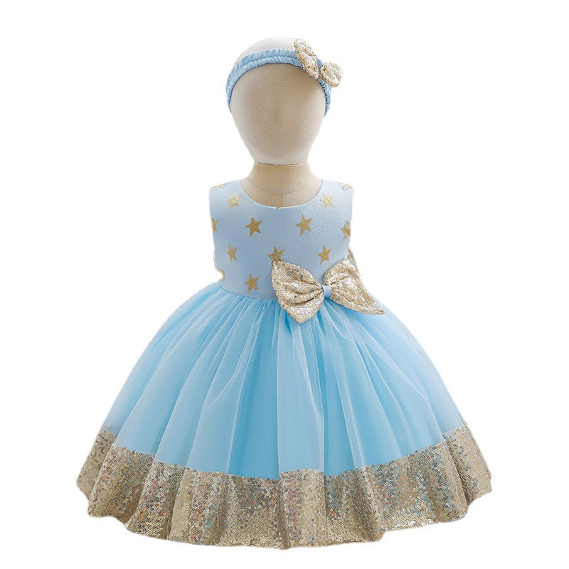 Baby Girl Princess Dress Toddler Summer Sequin Bow Stars Birthday Party Pageant Dress