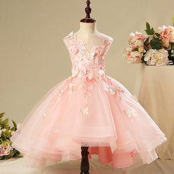 Girl Pageant Princess Dress Baby Girl Pink Butterfly Puffy Sleeveless Formal Birthday Dress