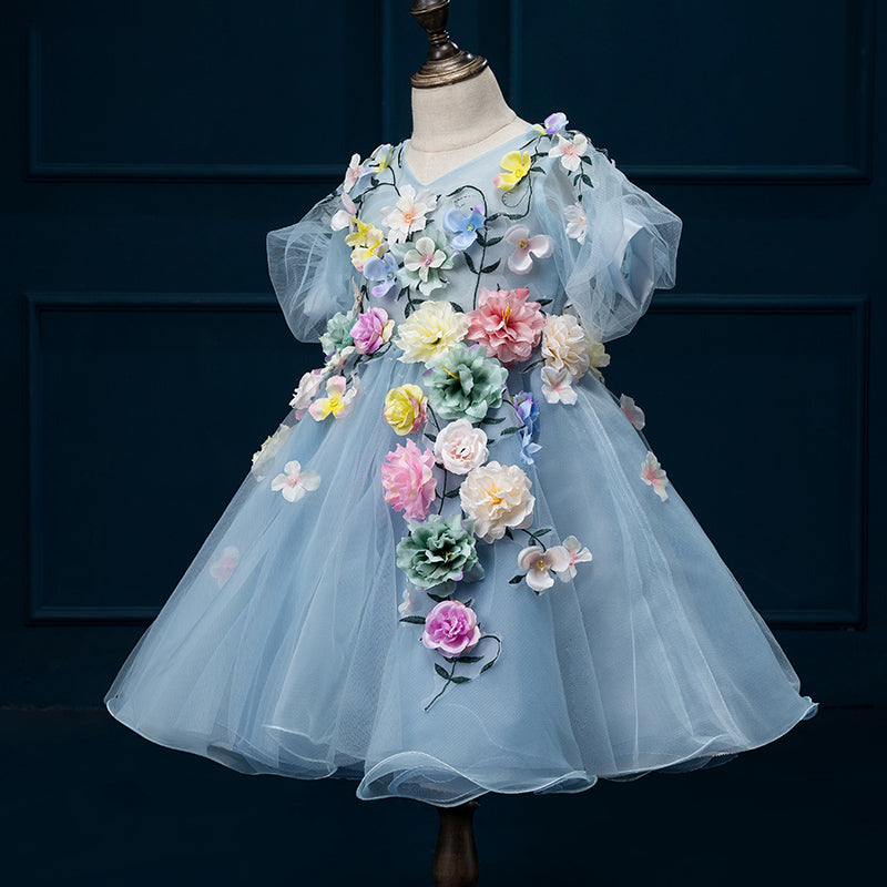 Flower Girl Dress Baby Girl Blue Cute Princess Party Dress Toddler Ball Gowns