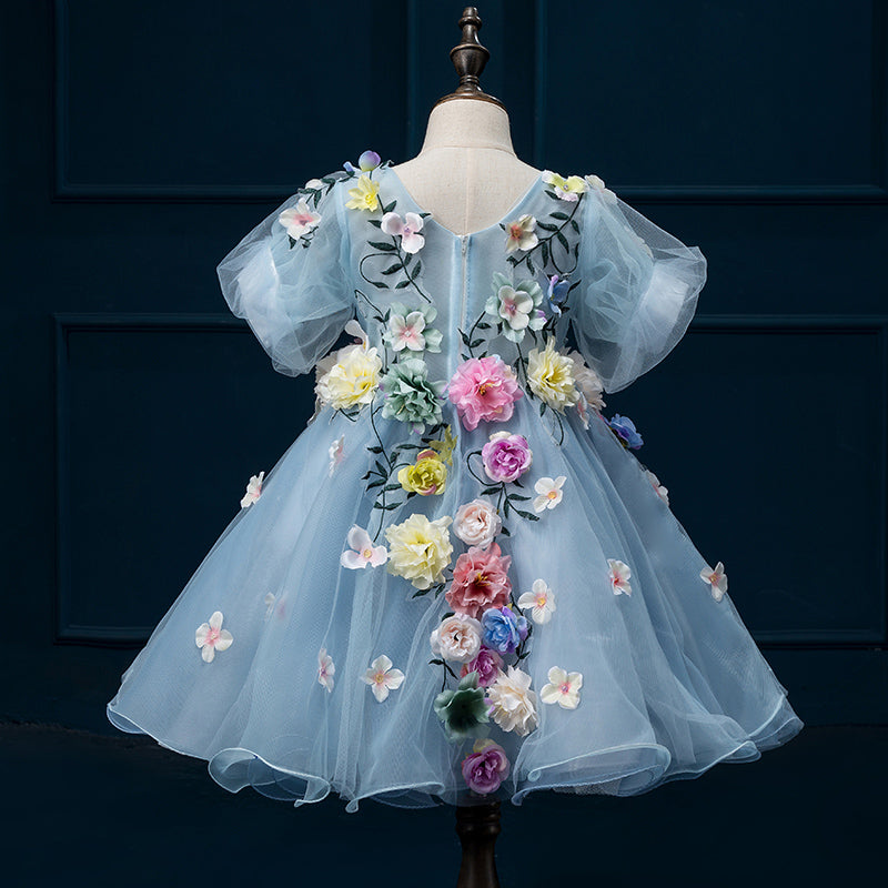 Flower Girl Dress Baby Girl Blue Cute Princess Party Dress Toddler Ball Gowns