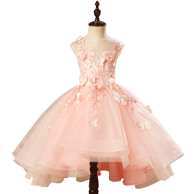 Girl Pageant Princess Dress Baby Girl Pink Butterfly Puffy Sleeveless Formal Birthday Dress