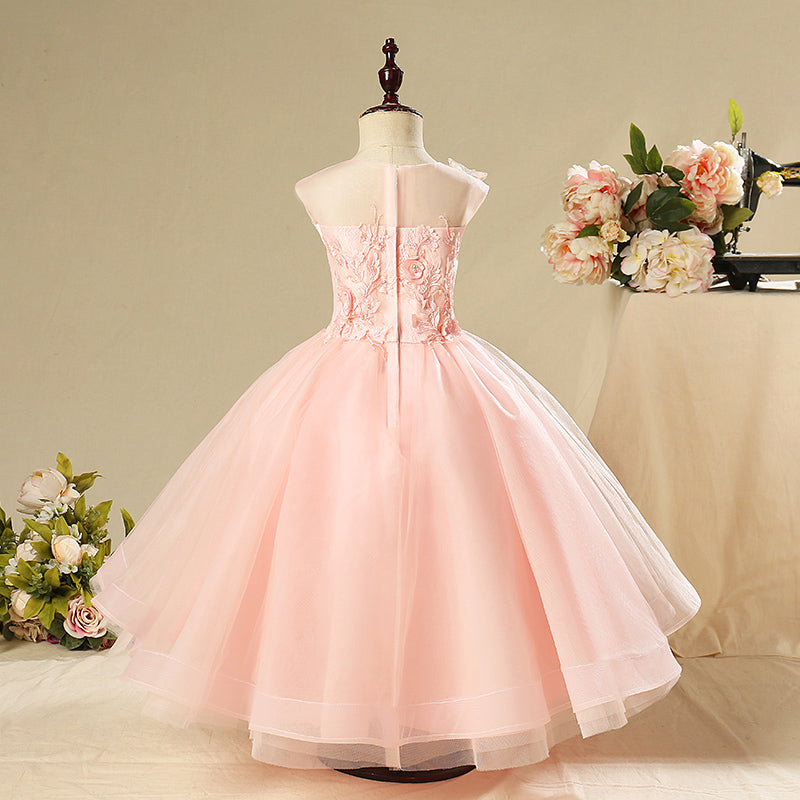 Girl Pageant Princess Dress Baby Girl Pink Butterfly Puffy Sleeveless Formal Birthday Dress