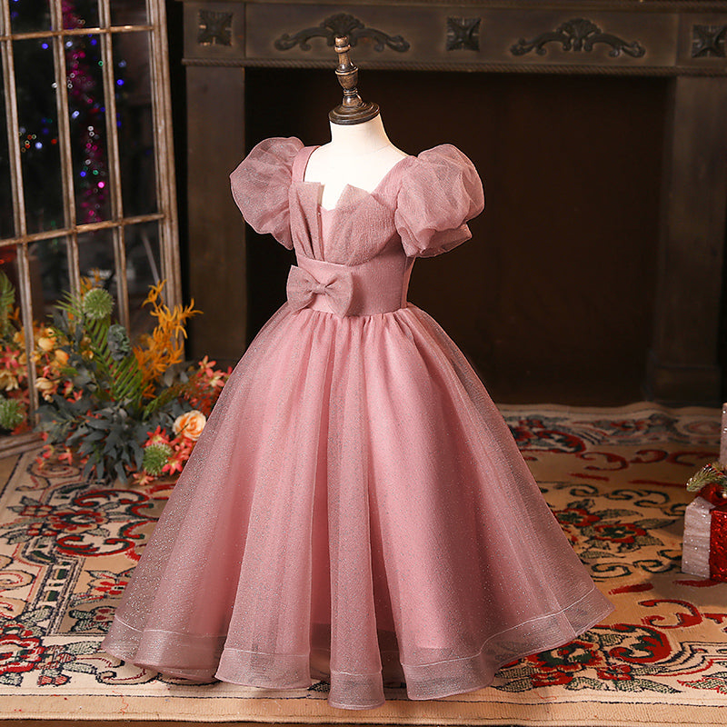 princess princess dress Girl Princess Dress Children Large Fluffy Skirt Elegant Retro Puff Sleeve Birthday Party Dress, Pink / 3-4 Years (110cm)