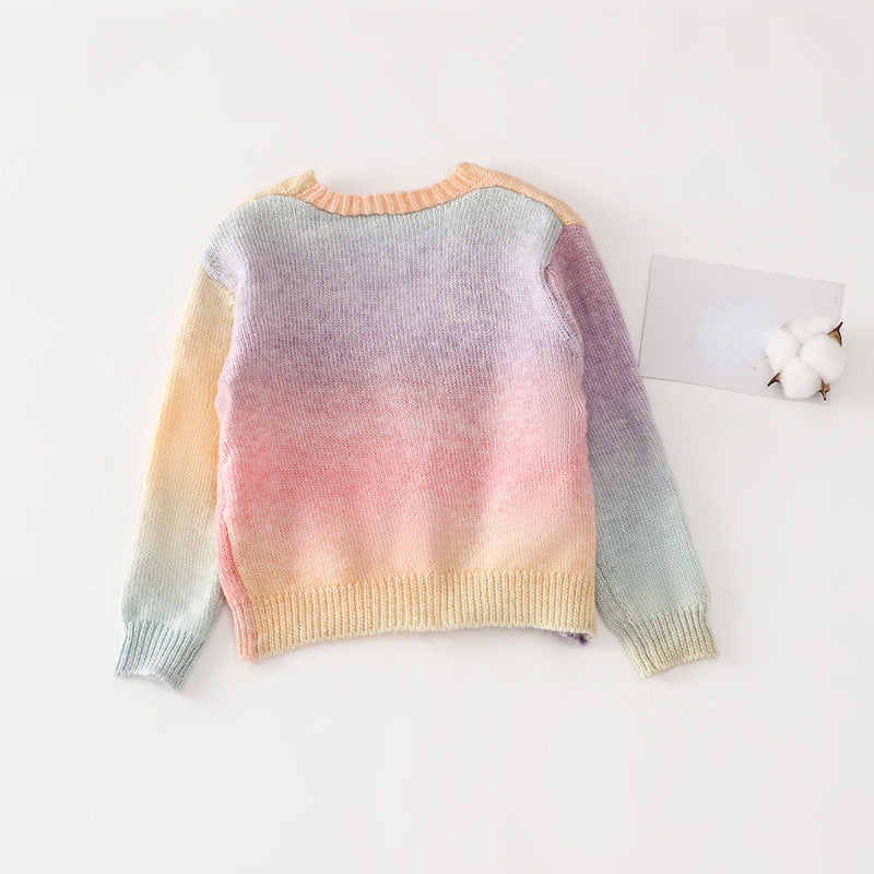 Cute Baby Girl Gradient Knitted Sweater Rainbow Tutu Skirt Two-piece Set