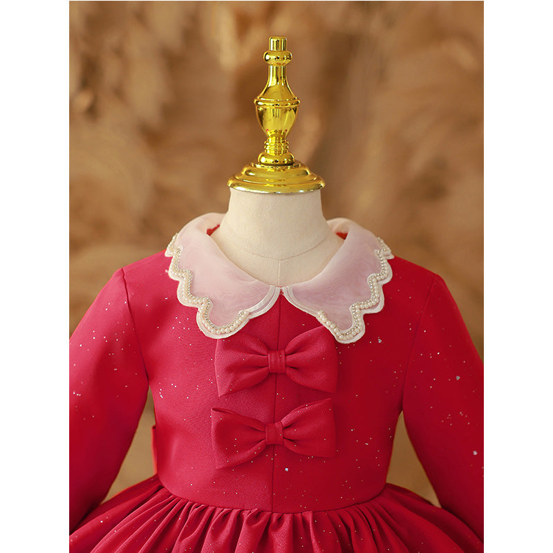 Girl Christmas Dress Toddler Ball Gowns Little Girl Princess Dress Long Sleeve Doll Collar Sequined Dress