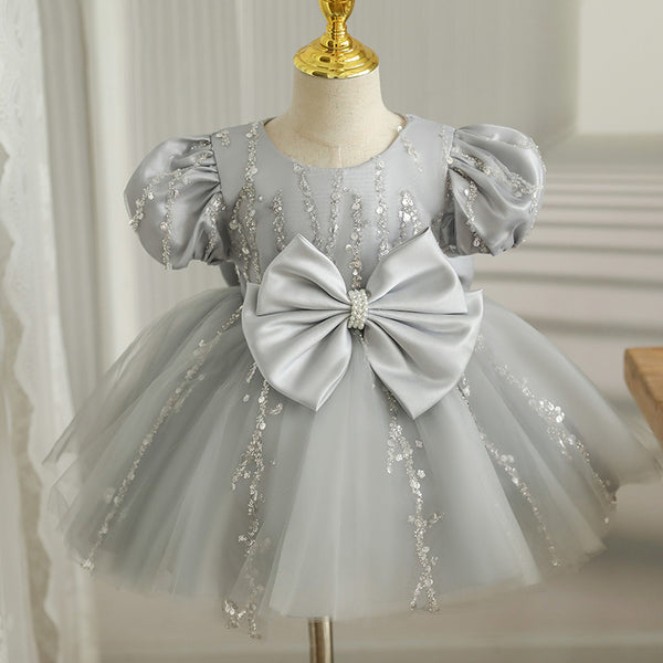 Baby Girl Flower Dress Girl Formal Princess  Birthday Sequin Puff Sleeves Dress