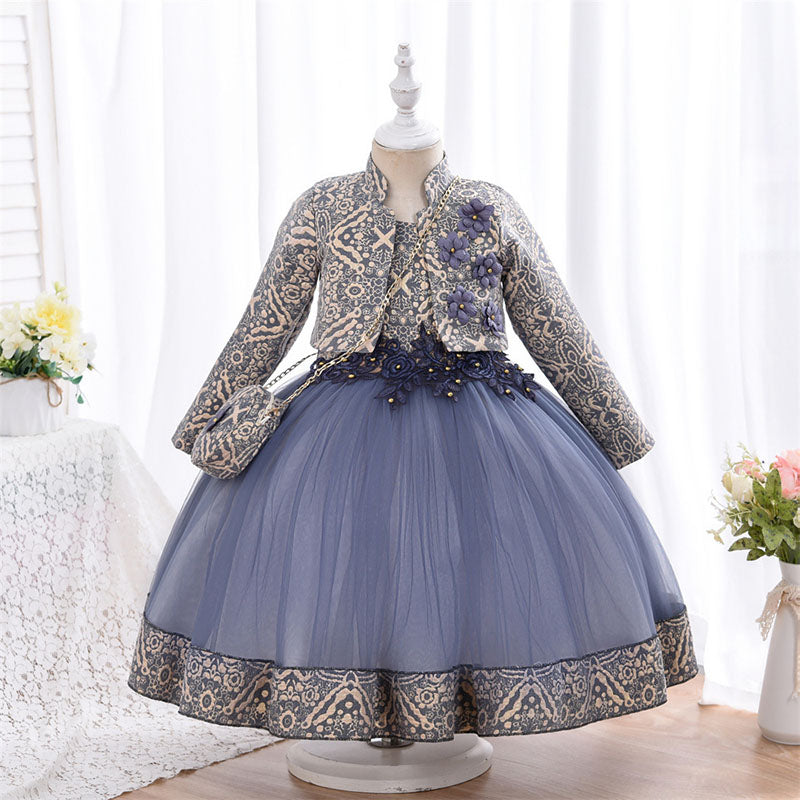 Toddler Girl Birthday Party Dress Two-piece Puffy Long-sleeved Princess  Dress