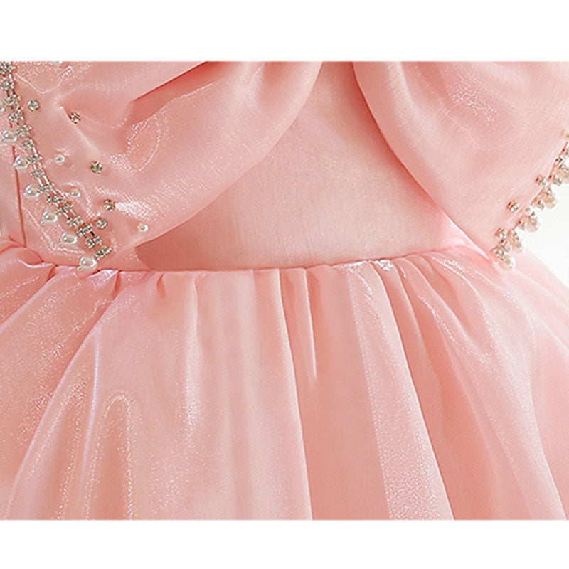 Flower Girl Dress Toddler Prom Easter Princess Pink Sleeveless Big Bowknot Beaded Party Dress