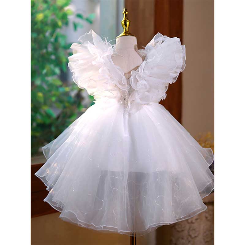 Girl White Puffy Princess Dress Toddler Ball Party Gowns