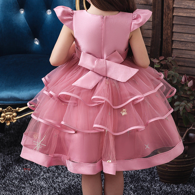 Toddler Girl Bow Prom Dress Girl Birthday Party  Formal Christmas Cake Dress