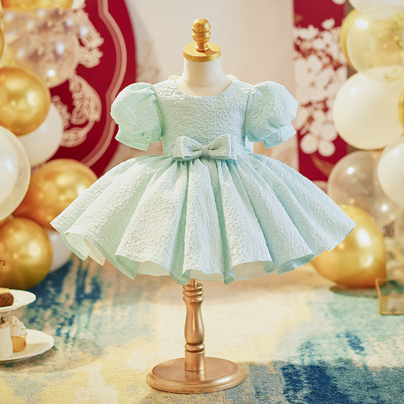 Baby Girl and Toddler Birthday Party Dress Bow Knot Puff Sleeve Puffy Princess Dress