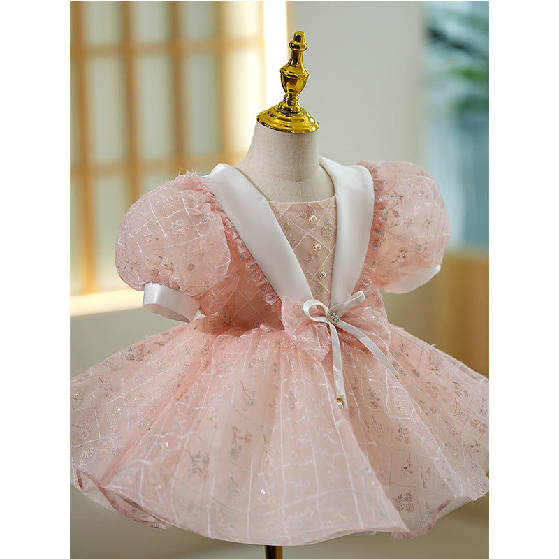 Baby Girl First Communion Toddler Summer Puff Sleeves Bow Puffy Princess Dress