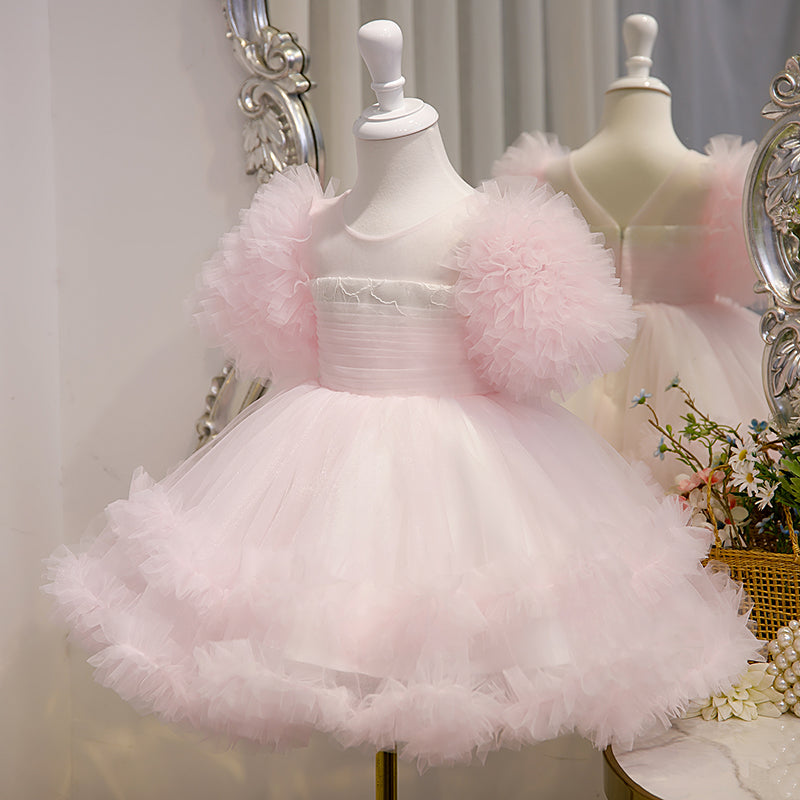 Little GirlDress Toddler Summer Fluffy Pink Cake Birthday Communion Dress