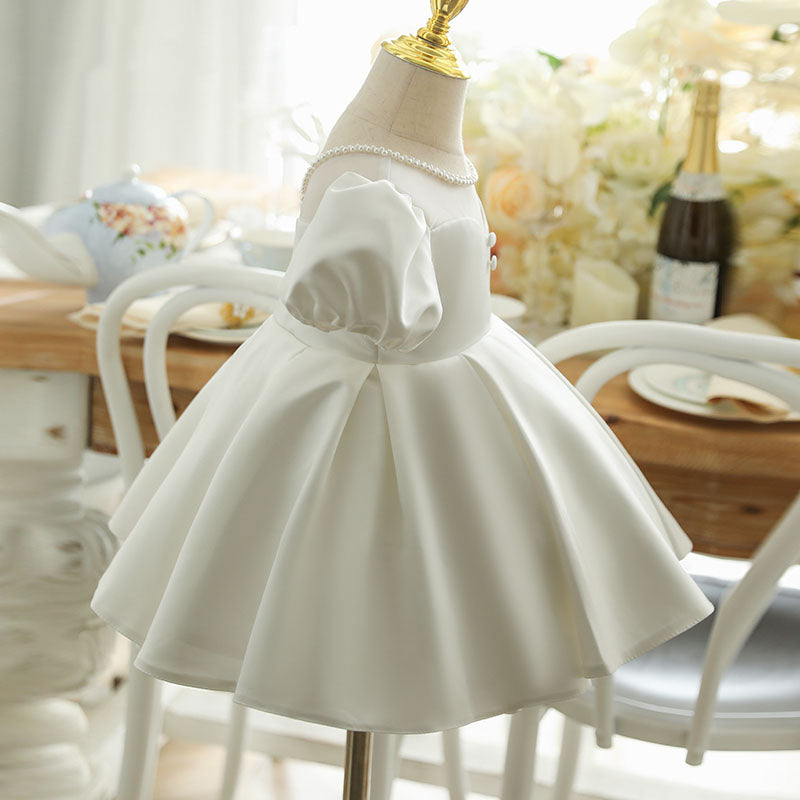 Black Friday Offer - Girl Party Dresses - First Communion Dress Baby Girl White Textured Beaded Neck Puffy Christening Dress Toddler Prom Dress, White Black Friday Offer - Girl Party Dresses - First Communion Dress Baby Girl White Textured Beaded Neck Puffy Christening Dress Toddler Prom Dress, White