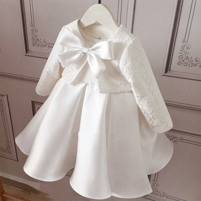 Baby Girl White Two-Piece Lace Texture Christening Dress