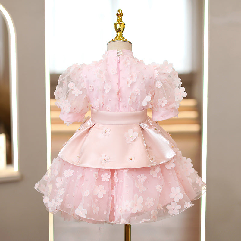 Baby Girl Prom Dress Toddler Summer Pink Petal Cute Puff SleevesPrincess Dress
