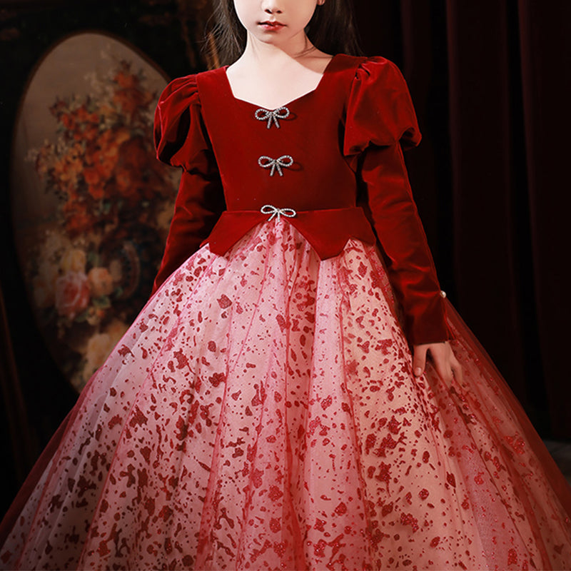 Flower Girl Dress Children Pageant Princess Communion Elegant Red Evening Dress