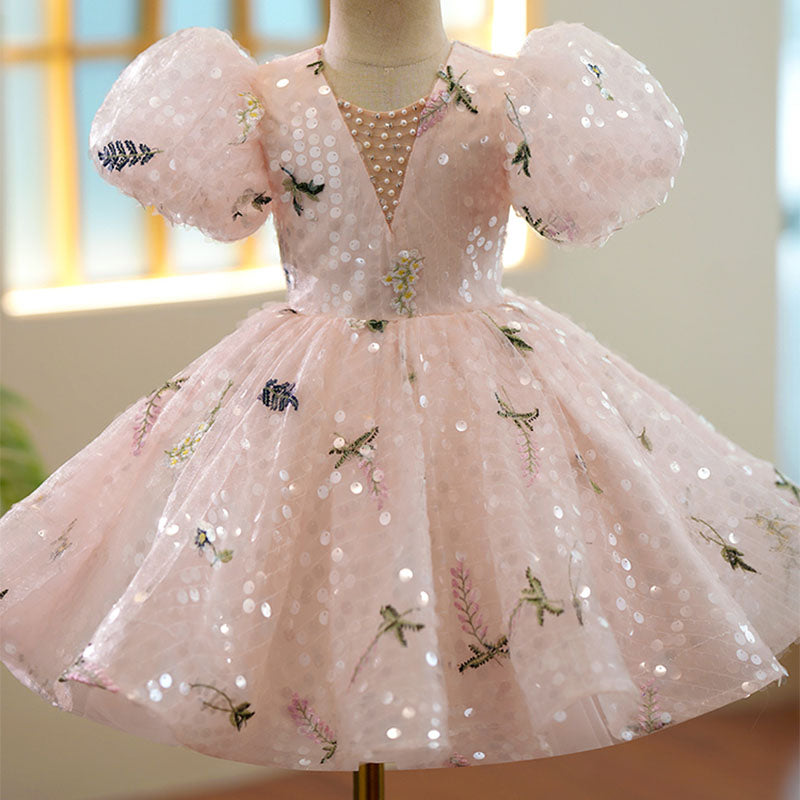 Baby Girls Dress Toddler Ball Gowns Prom Sequin Embroidery Wedding Puffy Princess Dress