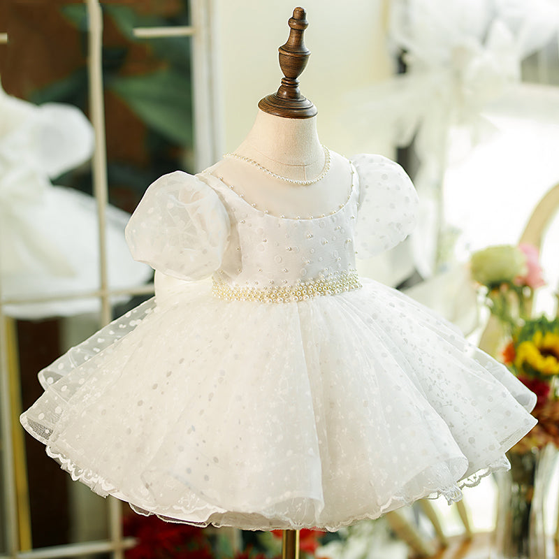 Baby Girl Dress Toddler Prom White Beauty Pageant Bow Baptism Princess Dress