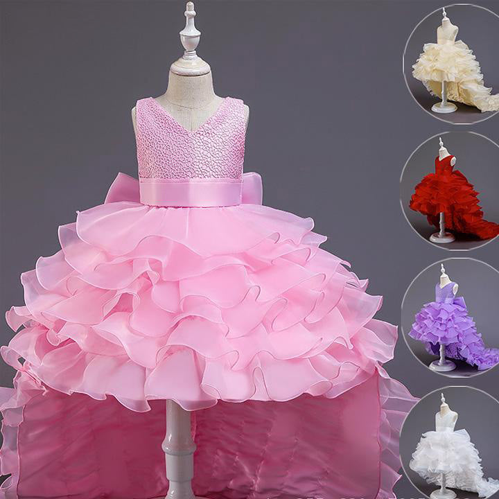 Girl Pageant Princess Dress Baby Girl Fluffy Sequins Tail Birthday Party Dress