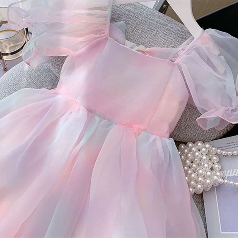Baby Girl Birthday Party Dress Summer Multicolor Bowknot Pageant Princess Dress