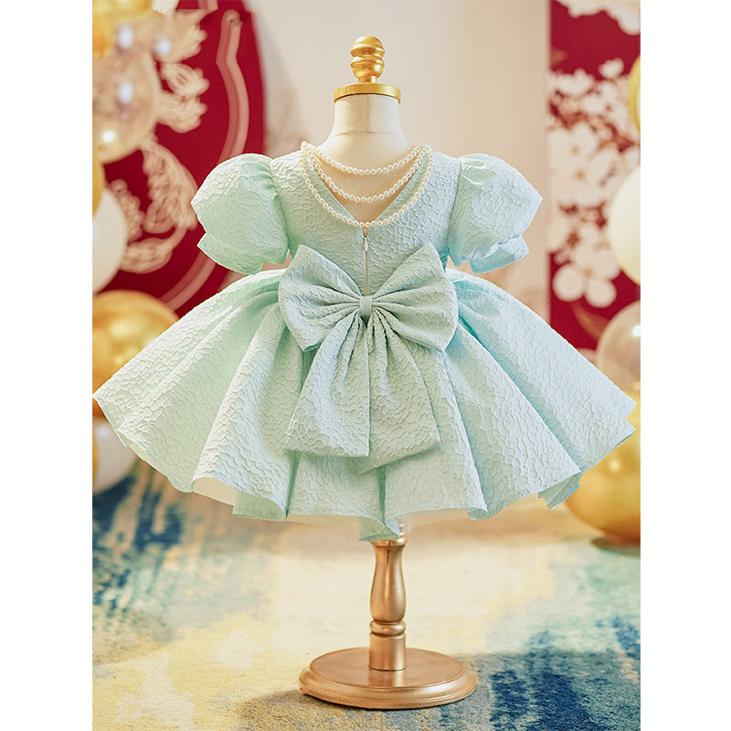 Baby Girl and Toddler Birthday Party Dress Bow Knot Puff Sleeve Puffy Princess Dress