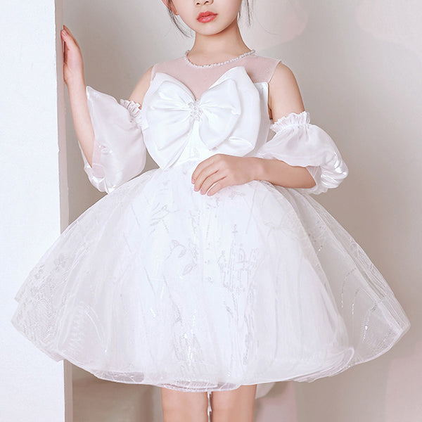 Flower Girl Dress Girl Baptism Bow-knot Fluffy Birthday Party Cake Formal Dress