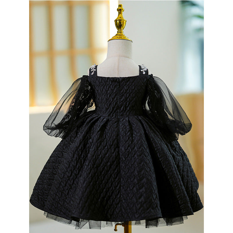 Little Girl Dress Toddler Black Summer Princess Bow Knot Fluffy Party Dress