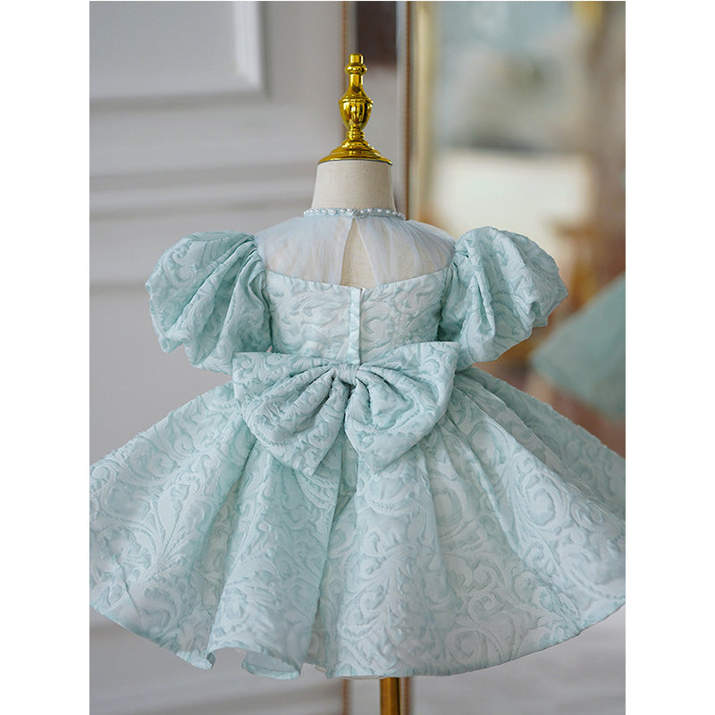 Little Girl Dress Toddler Ball Gowns Puff Sleeves Princess Puff Sleeve Beaded Bow Puffy  Dress