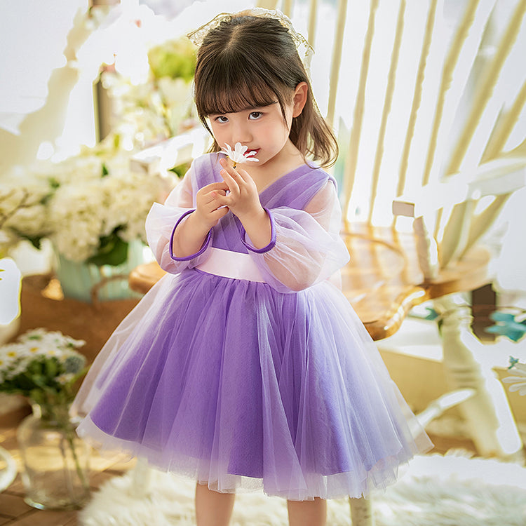 Baby Girl Princess Dress Purple Mesh Bow Puffy Party Dress