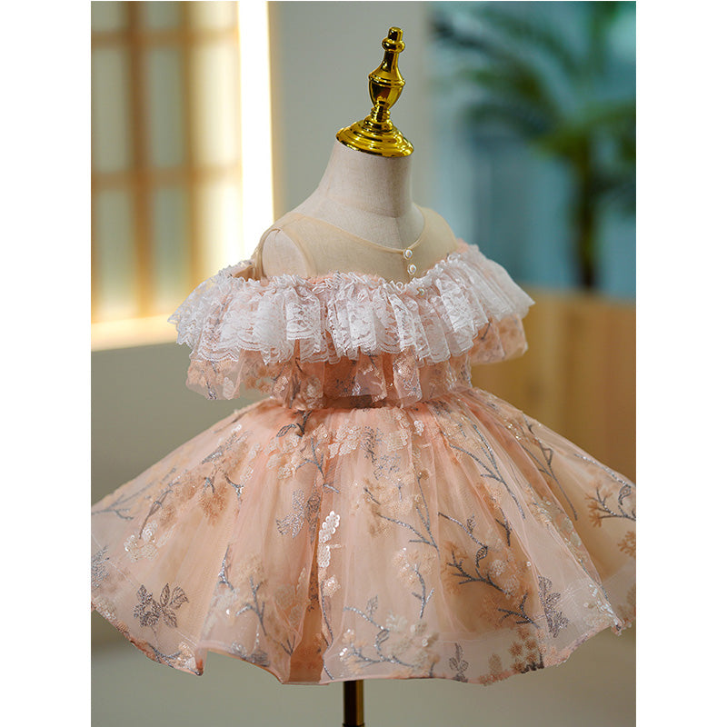 Flower Girl Dress Toddler Summer Off-Shoulder Lace Puffy Birthday Party Princess Dress