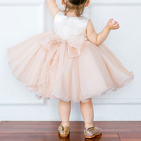 Baby Girl Princess Dress Sleeveless Beaded Neck Puffy Birthday Party Dress