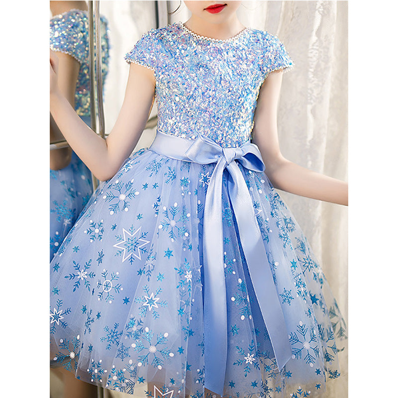 Toddler Girl Birthday Party Dress Summer Snowflake Sequin Princess Dress