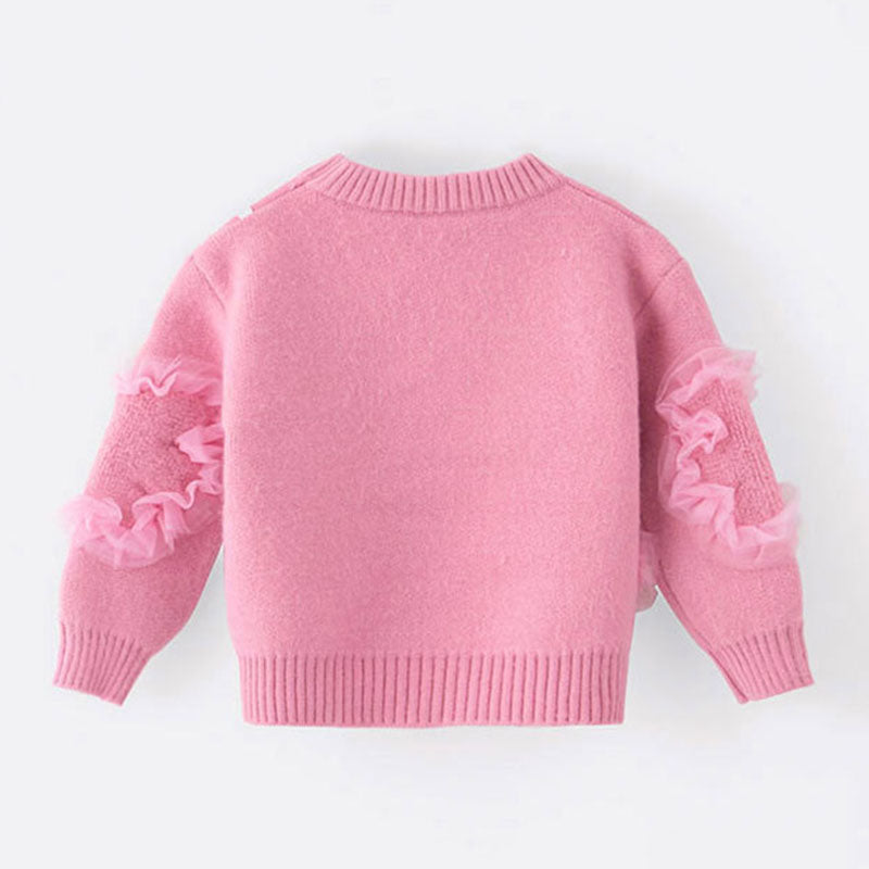 Cute Baby Girl Pink Embroidered Sweater Pleated Skirt Two-piece Set