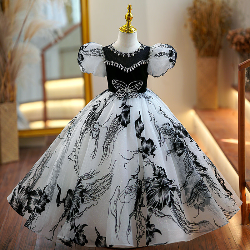 Party Wear Black And White Dress Baby Girl Girls Communion Dress