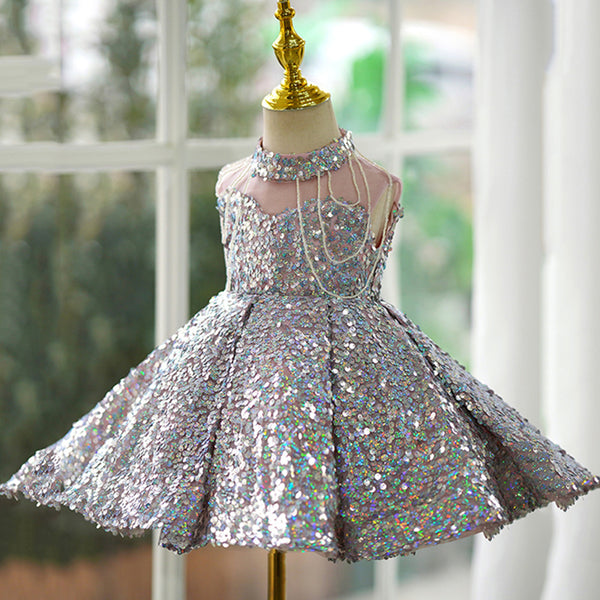 Cute Baby Girls Sleeveless Sequin Pleated Princess Dress Toddler Evening Gown