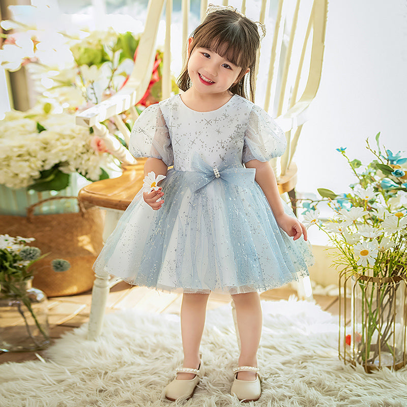 Baby Girl Dress Toddler Communion Summer Blue Round Neck Puff Sleeve Birthday Party Dress, Light Blue / 5-6 Years (130cm) Baby Girl Dress Toddler Communion Summer Blue Round Neck Puff Sleeve Birthday Party Dress, Light Blue / 5-6 Years (130cm)
