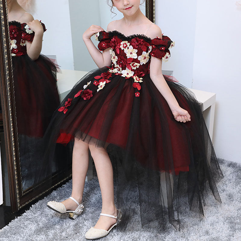 Flower Girl Dress Little Girl Summer Strapless Off-shoulder Floral Embroidery Pageant Princess Dress